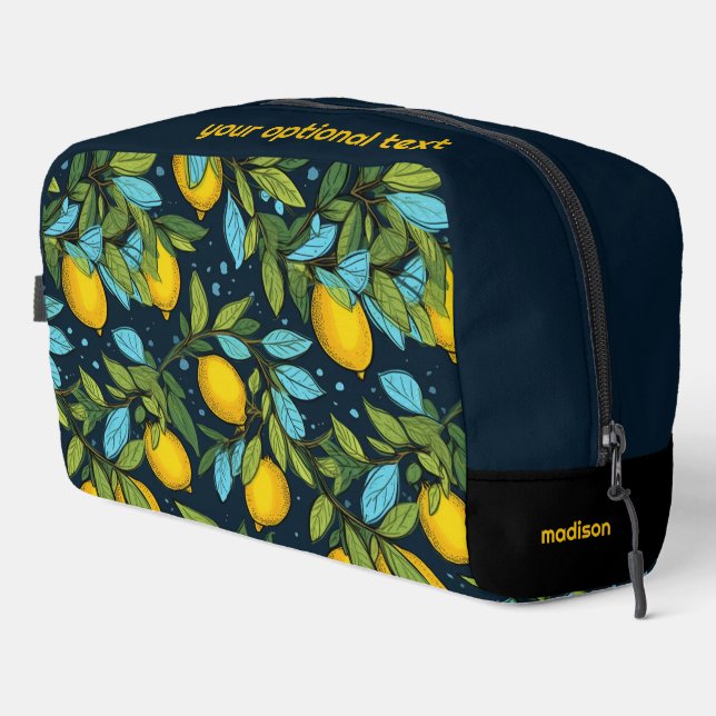 Custom Name & text Lemon Pattern Dopp Kit (Right Corner)