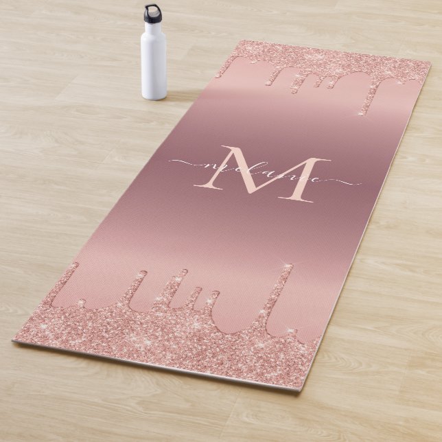 Custom Name Text Letter Rose Gold Yoga Mat (In Situ)
