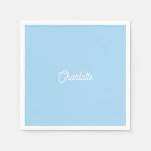 Custom name text Light Blue white minimalist Napkin