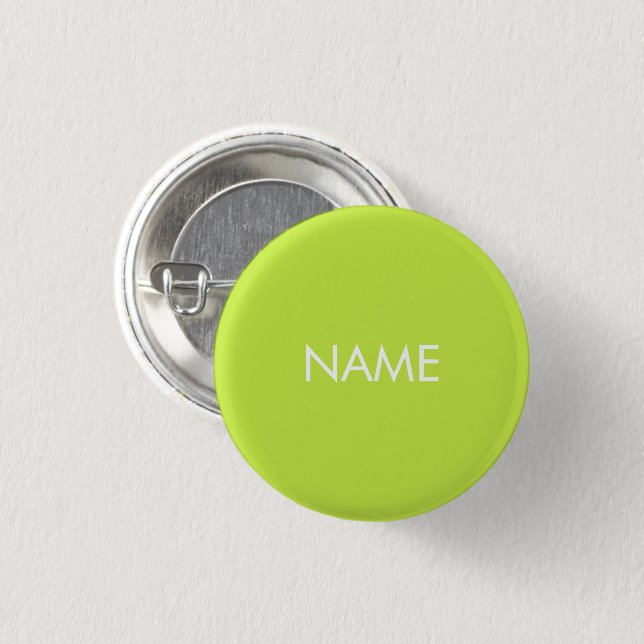 Custom name text lime green white minimalist 1 inch round button (Front & Back)