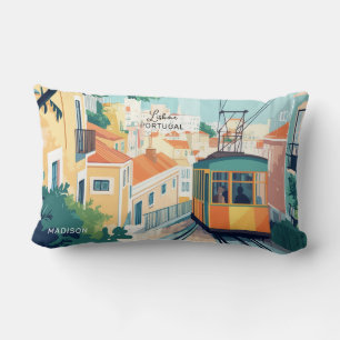 Custom Name & Text Lisbon Portugal Lumbar Pillow