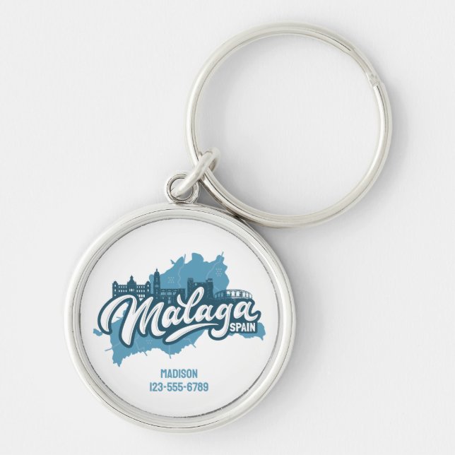 Custom Name / Text Malaga Spain Keychain (Front)