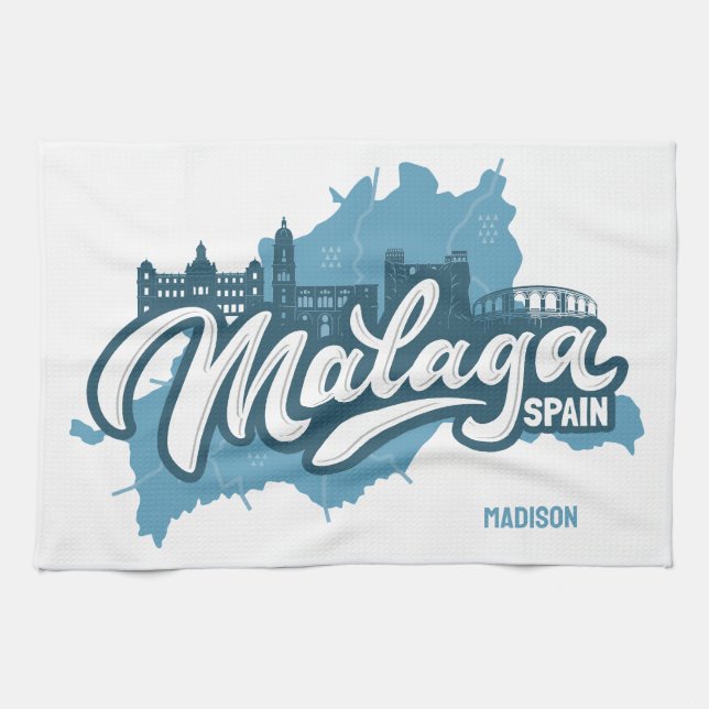 Custom Name / Text Malaga Spain Kitchen Towel (Horizontal)