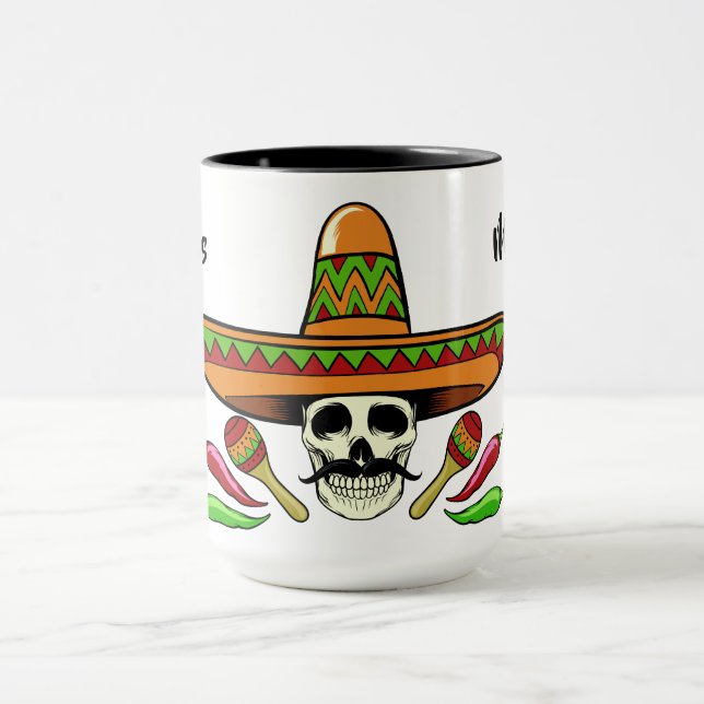 Custom name & text Mexican Skull mugs (Center)