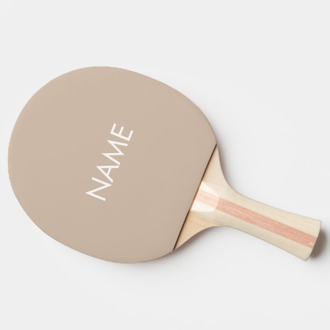 Custom name text monogram beige tan minimalist ping pong paddle (Side)