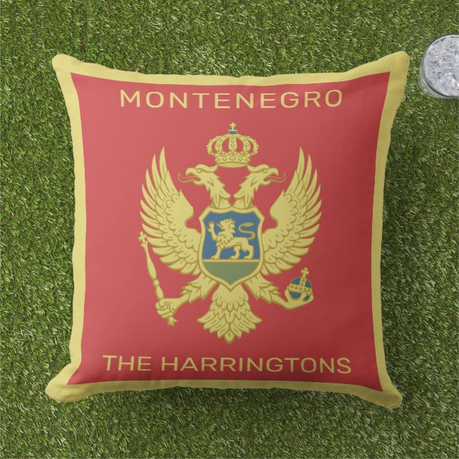 Custom Name & Text Montenegro Flag Outdoor Pillow (Grass)