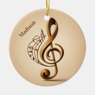 Custom Name & Text Musical Clef Note Ceramic Ornament