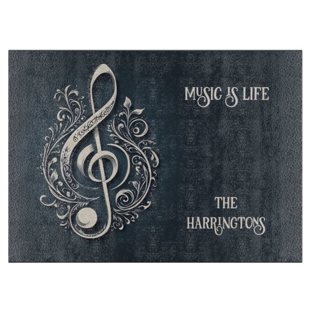 Custom Name & Text Musical Clef Note Cutting Board (Front)