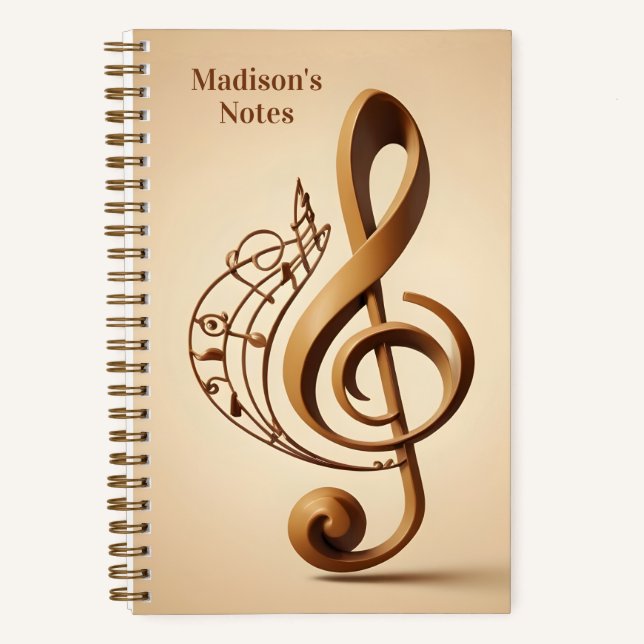 Custom Name & Text Musical Clef Note Notebook (Front)