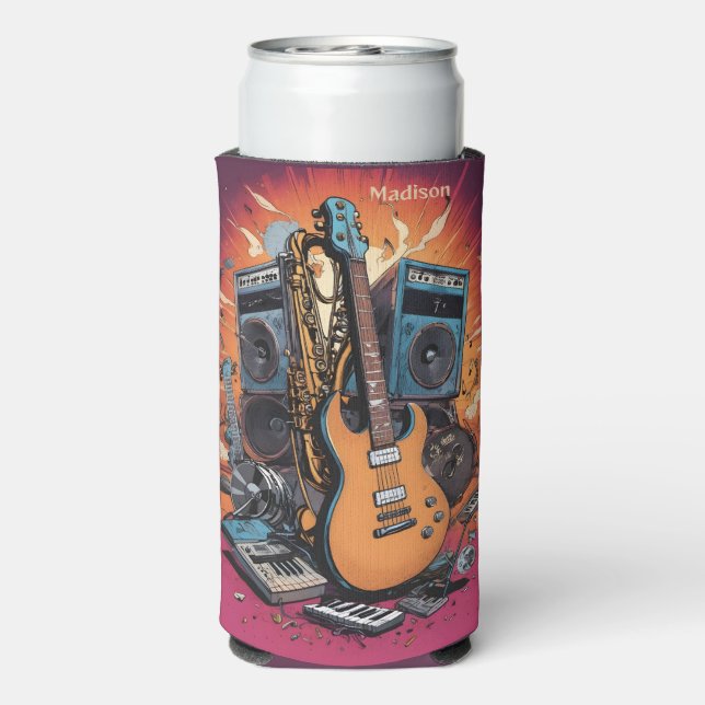 Custom Name & Text Musical Instruments Seltzer Can Cooler (Seltzer Back)