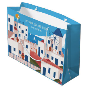 Custom Name & Text Mykonos Greece Large Gift Bag