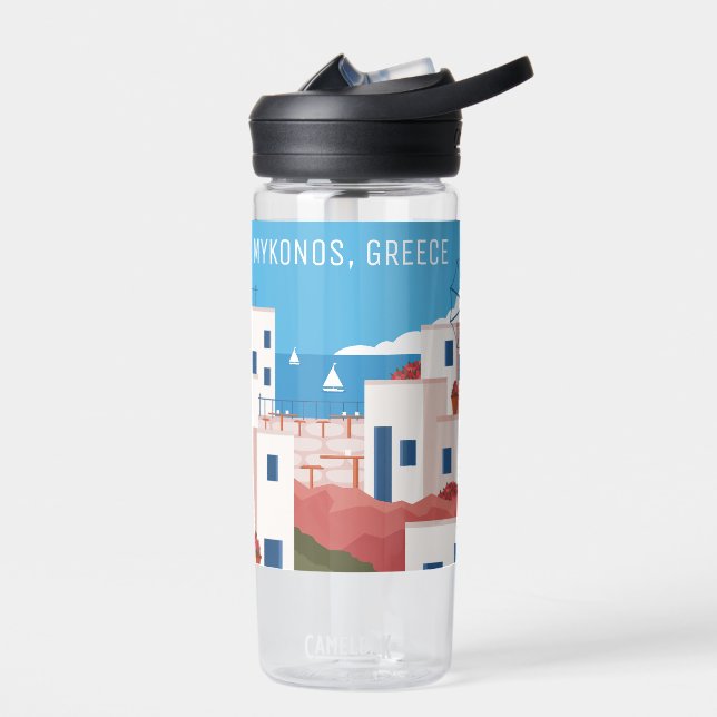 Custom Name & Text Mykonos Greece Water Bottle (Left)