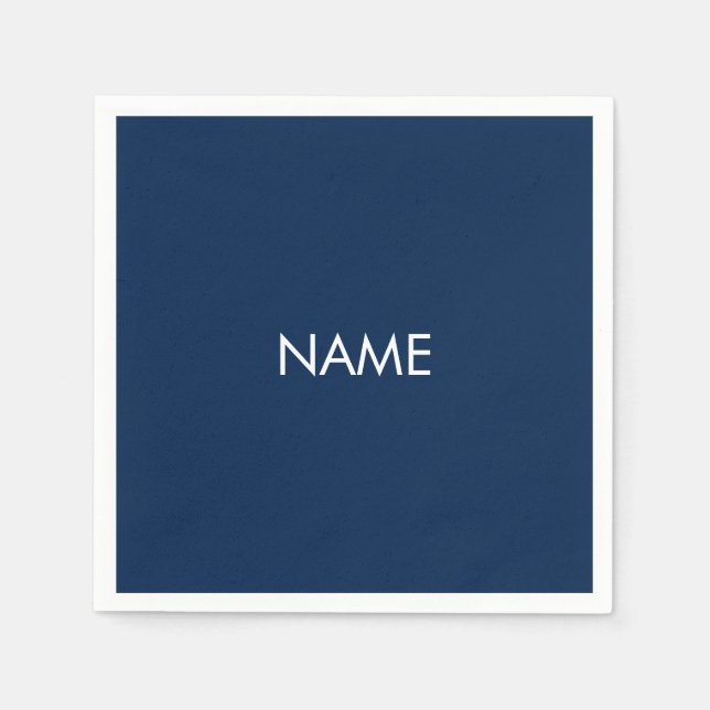 Custom name text navy blue white minimalist napkin (Front)