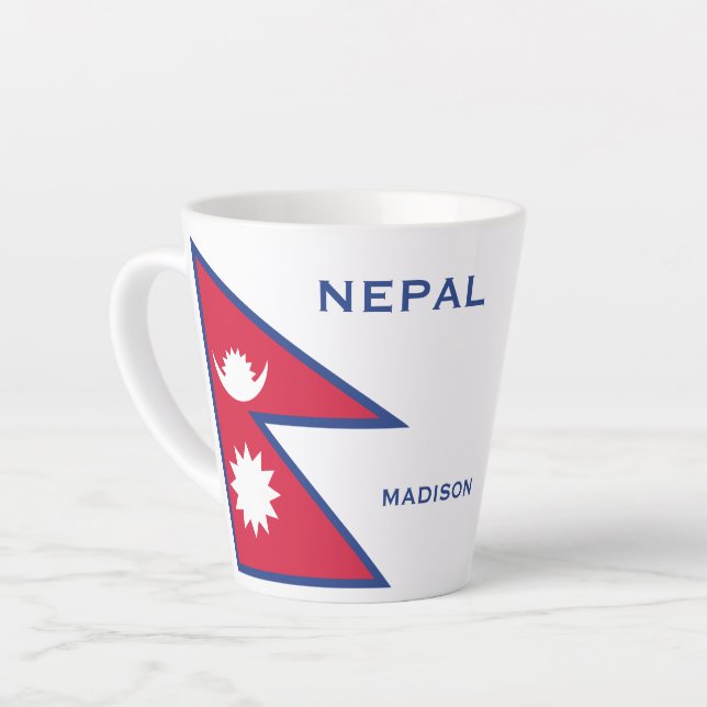 Custom Name & Text Nepal Flag Latte Mug (Left Angle)