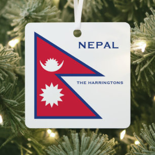 Custom Name & Text Nepal Flag Metal Ornament