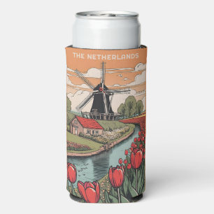 Custom Name & Text Netherlands Windmills Seltzer Can Cooler