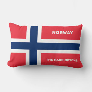 Custom Name & Text Norwegian Flag Lumbar Pillow