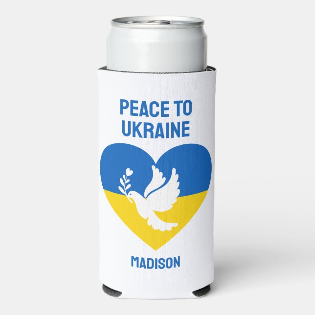 Custom Name & Text Peace to Ukraine Seltzer Can Cooler (Seltzer Back)