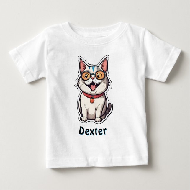 Custom Name Text Personalized Cat Sticker T-Shirt (Front)
