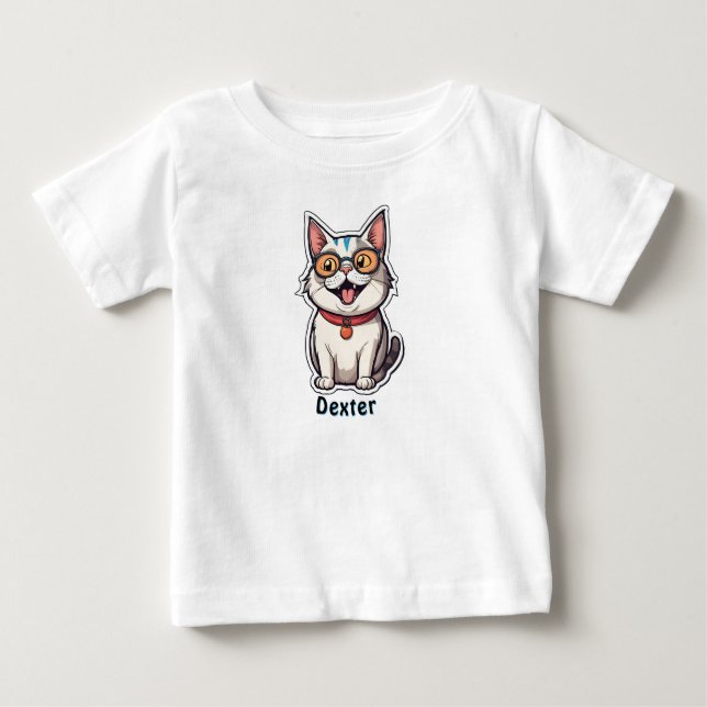 Custom Name Text Personalized Cat Sticker T-Shirt (Front)