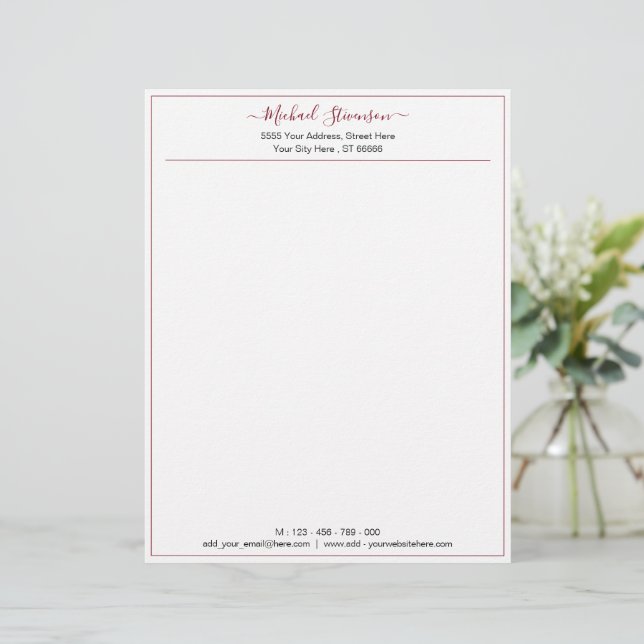 Custom Name Text Personalized Modern Letterhead (Standing Front)