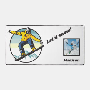 Custom Name, Text & Photo Snowboarder Desk Mat
