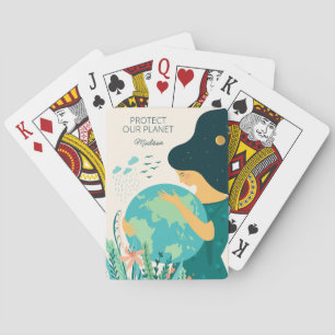 Custom Name & Text Planet Earth Mother Playing Cards