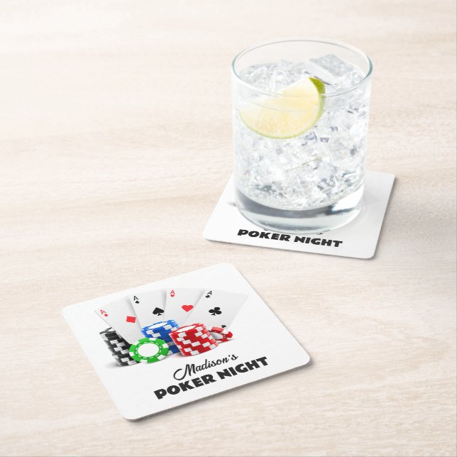 Custom Name & Text Poker / Casino Square Paper Coaster (Insitu)