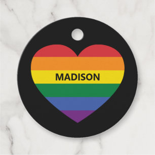 Custom Name & Text Rainbow Heart Favour Tags