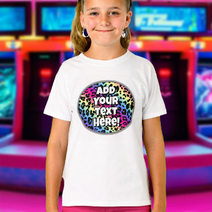 Custom Name Text Rainbow Leopard Pattern Print T-Shirt