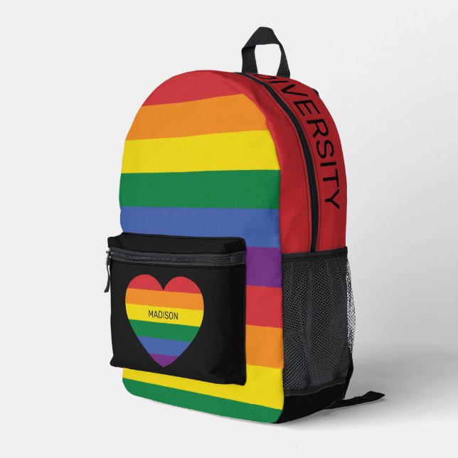Custom Name & Text Rainbow Pride Printed Backpack (Back Corner Right)