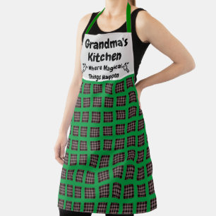 Custom Name Text Red Chequered Pattern Kitchen Apron