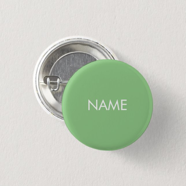 Custom name text sage green white minimalist 1 inch round button (Front & Back)