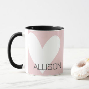 Custom Name Text Simple Huge White Heart Allison Mug