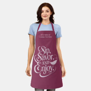 Custom Name / Text Sip, Savour, Enjoy Apron