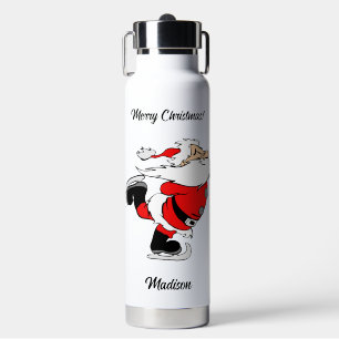 Custom Name & Text Skating Santa Water Bottle