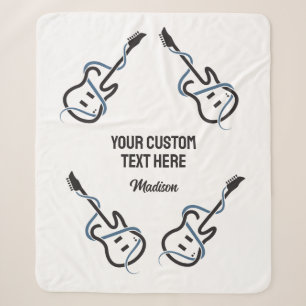 Custom Name & Text Stylized Guitar Sherpa Blanket