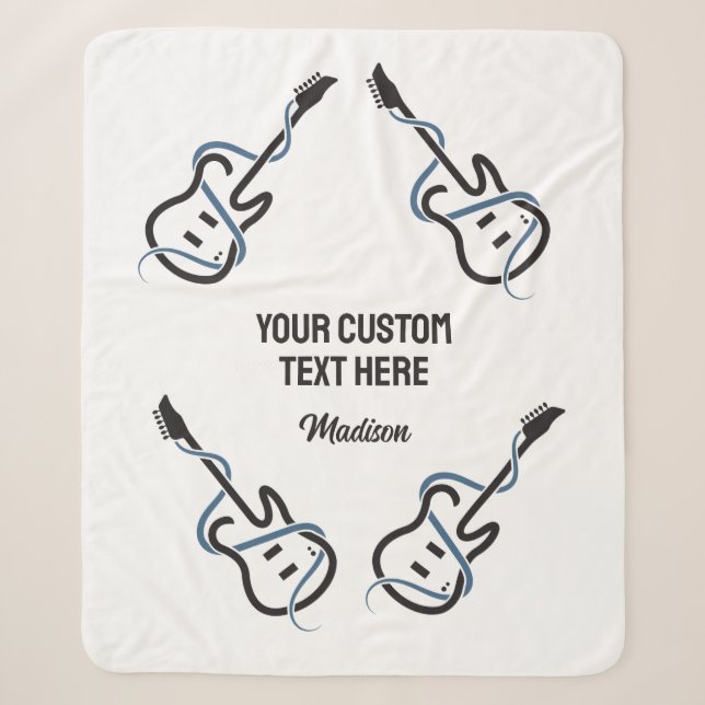 Custom Name & Text Stylized Guitar Sherpa Blanket (Front)