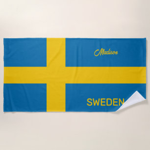 Custom Name & Text Swedish Flag Beach Towel