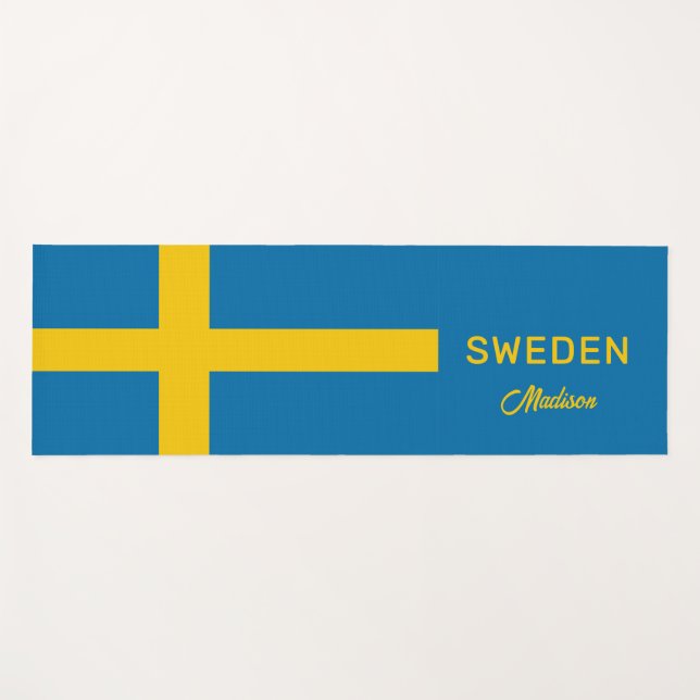 Custom Name & Text Swedish Flag Yoga Mat (Front (Horizontal))