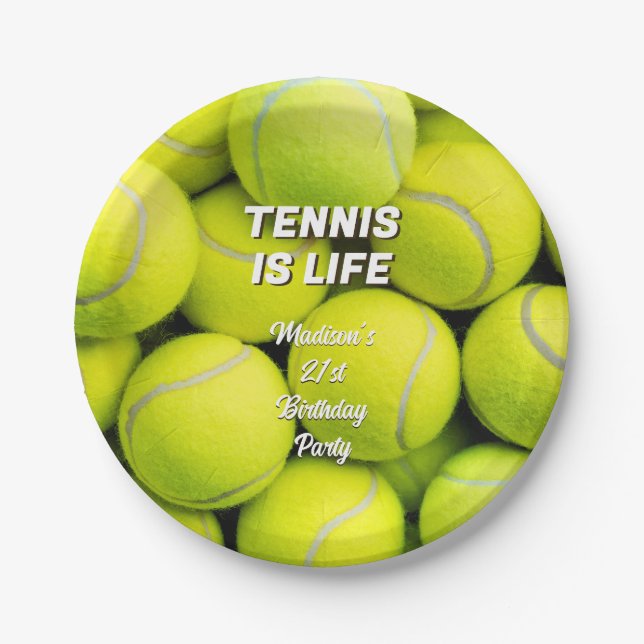 Custom Name & Text Tennis Balls Paper Plate (Front)