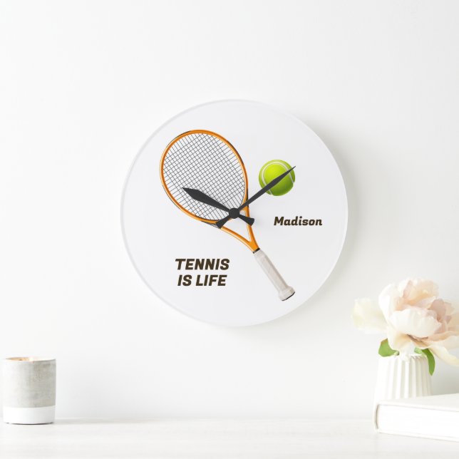Custom Name & Text Tennis Large Clock (Home)