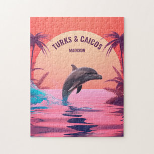 Custom Name & Text Turks and Caicos Dolphin Jigsaw Puzzle