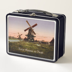 Custom Name / Text Vintage Dutch Windmills Metal Lunch Box