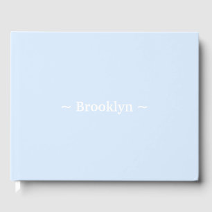 Custom name text white light blue elegant guest book