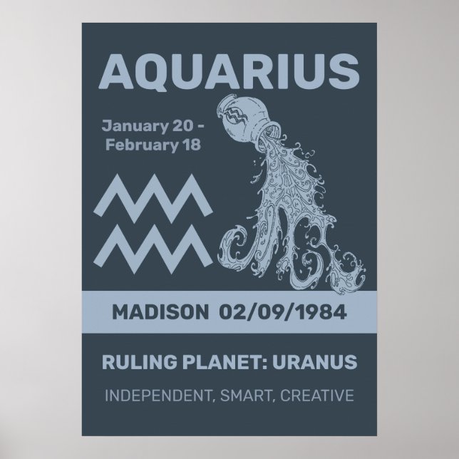 Custom Name / Text Zodiac Sign Aquarius (Front)