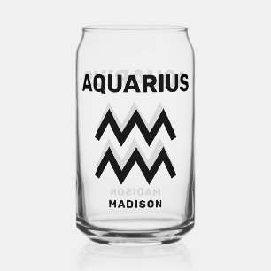 Custom Name / Text Zodiac Sign Aquarius Can Glass