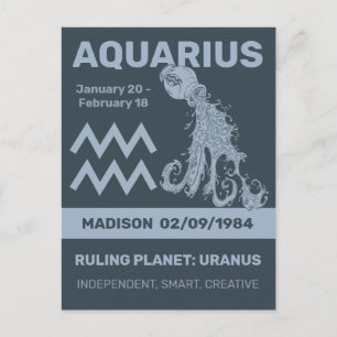 Custom Name / Text Zodiac Sign Aquarius Postcard