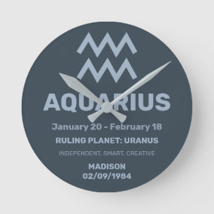 Custom Name / Text Zodiac Sign Aquarius Round Clock