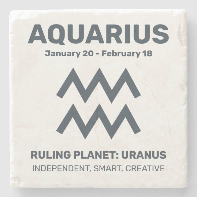 Custom Name / Text Zodiac Sign Aquarius Stone Coaster (Front)